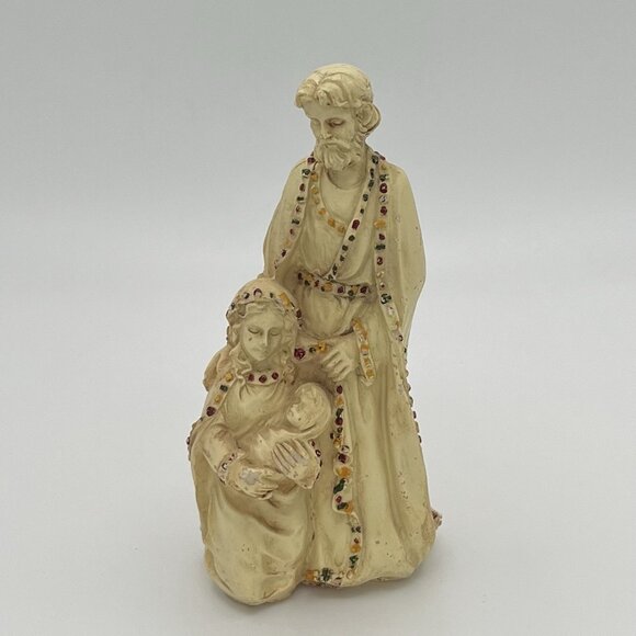 Vintage Holy Family Figurine Nativity Scene Catholic Christian Mary Jesus Creme - Picture 1 of 11